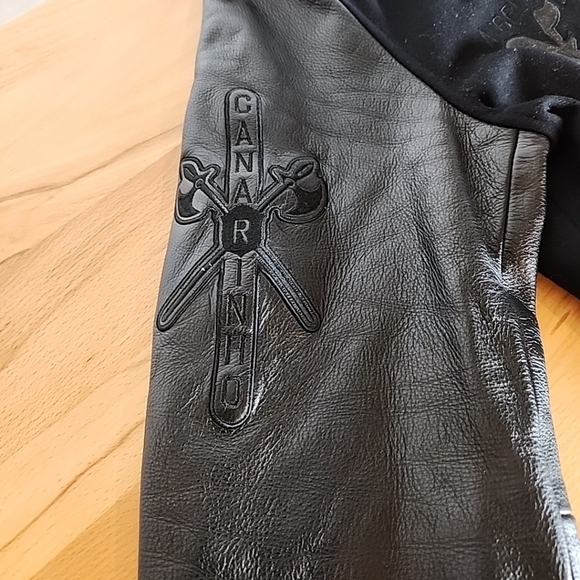 Nike NSW Canarinho Destroyer Bomber Jacket Mens Large Black Leather Wool Retro - Picture 10 of 15